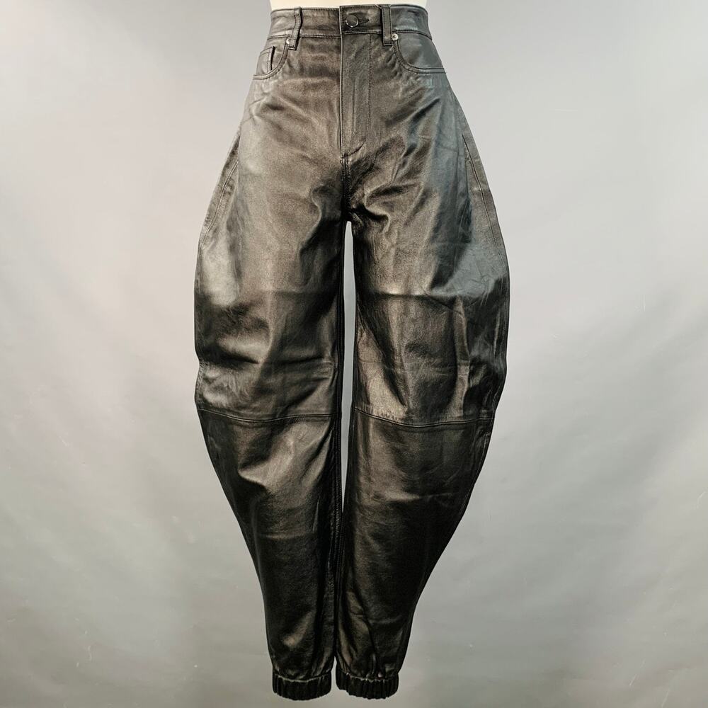 THE ATTICO Size S Black Lambskin Leather High Waisted Breeches Casual Pants
